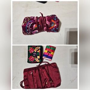 Burgandy Jewelry Roll And 2 Small Jewelry Pouches.